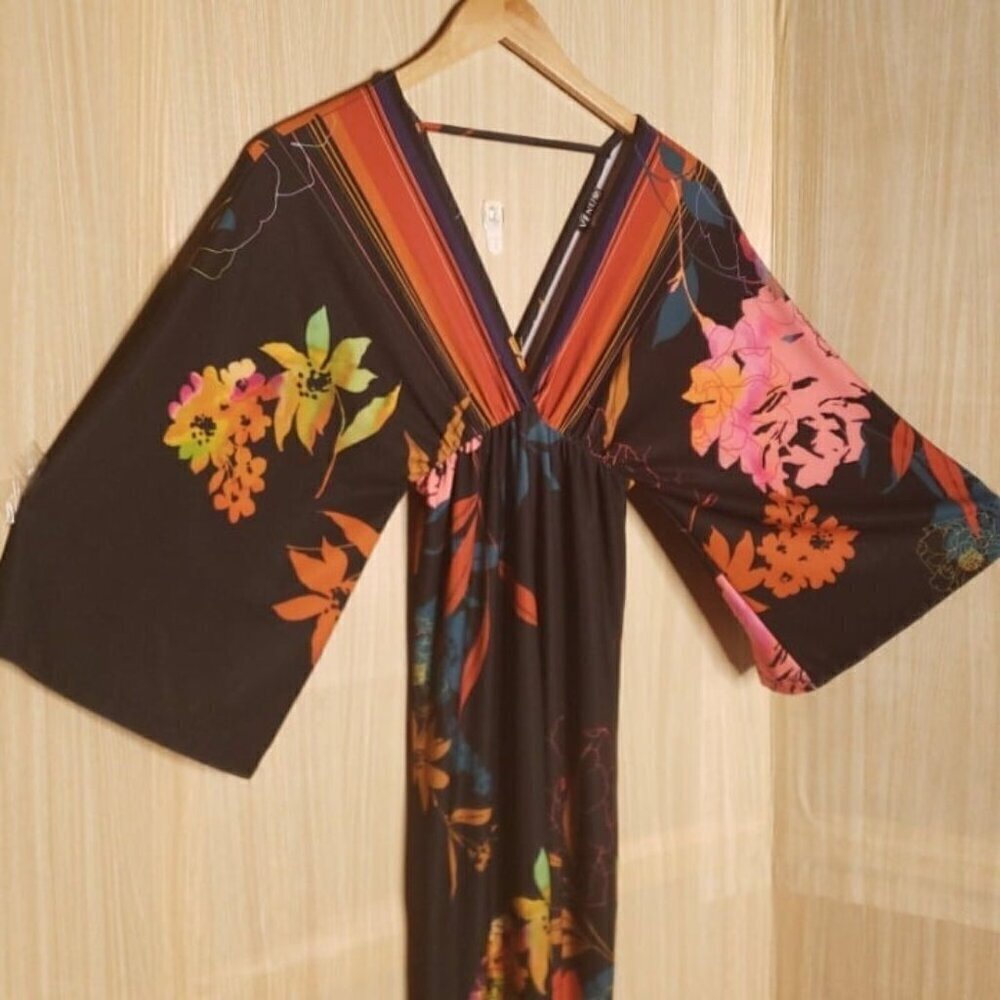 Venus Womens Jewel Tone Floral Maxi Dress XS